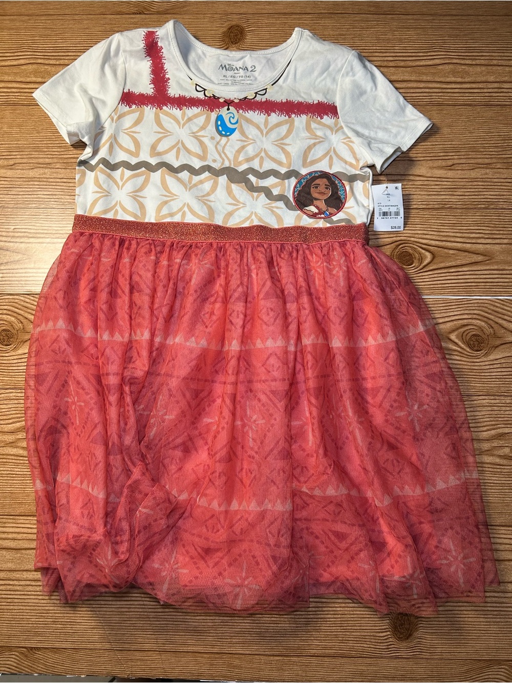 Disney Moana 2 Dress Girls XL 14 Red Tan Tulle Skirt Costume Outfit NWT Princess